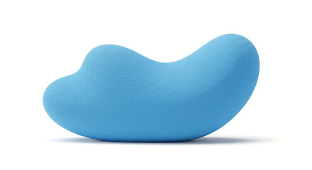 A serene, sky-blue cloud-like form rests gently, evoking calmness and tranquility against a stark white background.