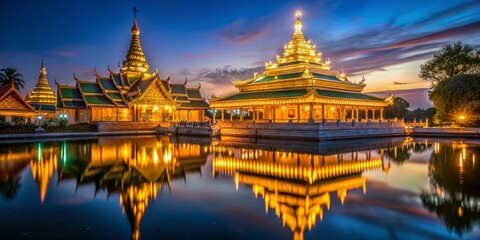 Enchanted Evening at Myanmars Golden Temple and Lumbini Nepal Night Photography Captures Spiritual Beauty