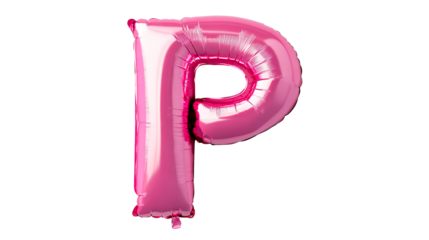 Pink letter P balloon isolated against black background, cut out transparent