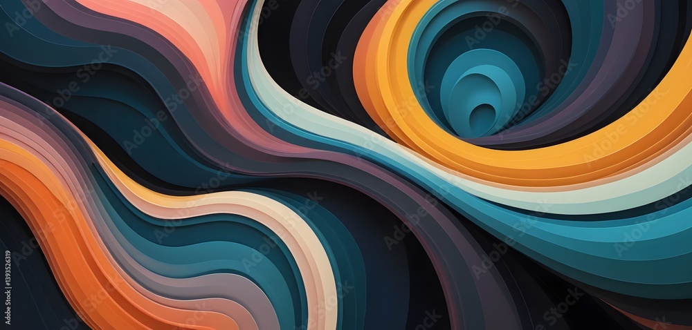 Fototapete abstract swirls, fluid shapes create depth. vibrant colors blend seamlessly. dynamic design evokes m