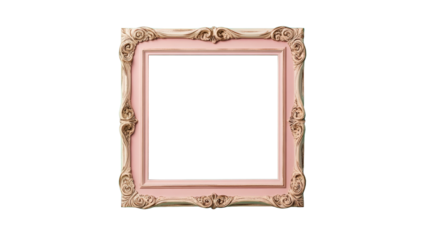 Ornate vintage square frame, pink and cream, elegant details, cut out transparent