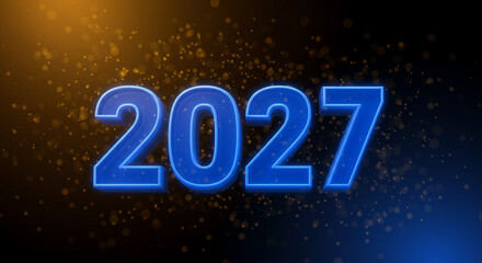 Glowing blue 2027 against a dark background sprinkled with golden light, heralding a new year filled with hope and anticipation.