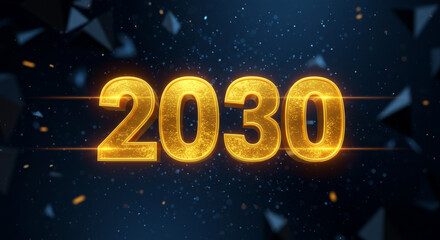 Glowing golden 2030: A futuristic vision of the next decade against a dark, cosmic backdrop.