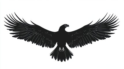 Obraz premium A striking black silhouette of an eagle with wings fully extended, showcasing detailed feather textures and sharp talons
