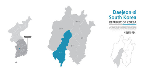 Fototapeta premium 15. a map of Daejeon with white lines on a gray background
