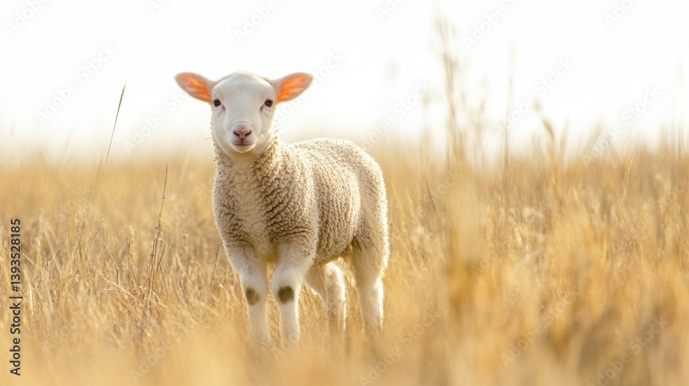 Aufkleber Lamb standing gracefully in a patch of soft grass against a serene white backdrop