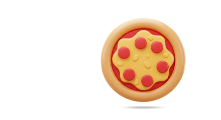 A delectable pepperoni pizza, playfully rendered in a charming 3D style, floats against a clean white backdrop.