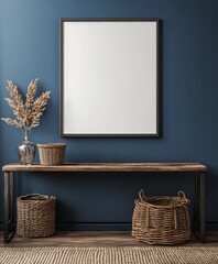 Rustic entryway with blank art