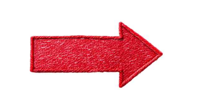 Red arrow sign, direction indicator, navigation element, cut out transparent