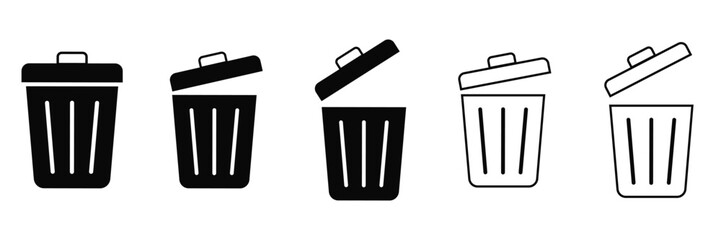 Trash bin. Vector isolated icons. Black vector trash dusbin sign icon isolated elements. of vector illustration