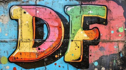 Colorful painted letter on a wall with peeling paint Suitable for design projects
