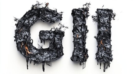 Letters G, H, I. Realistic Black Fire Alphabe
