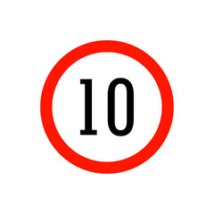 Speed limit road sign from the prohibitory group. Circle with a red border, white background and a number inside. For use in design, in traffic safety applications, for infographics, for maps.