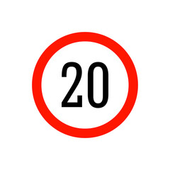 Speed limit road sign from the prohibitory group. Circle with a red border, white background and a number inside. For use in design, in traffic safety applications, for infographics, for maps.