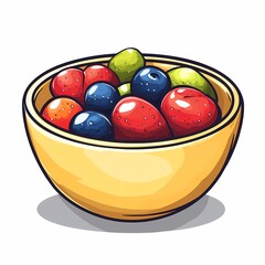 Healthy Colorful Fruit Bowl with Berries and Citrus - Vibrant Organic Snack Illustration