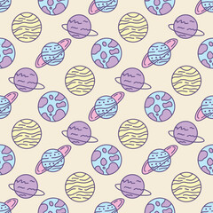 Planets in space. eamless vector pattern for fabric design, wallpapper, wrapping.