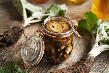 Making homemade burdock root tincture