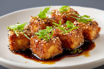 Fototapeta premium Crispy sticky tofu with sweet soy glaze