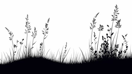 Black and White Grassland Silhouettes: Minimalist Botanical Patterns and Textures of a Rural Meadow Landscape