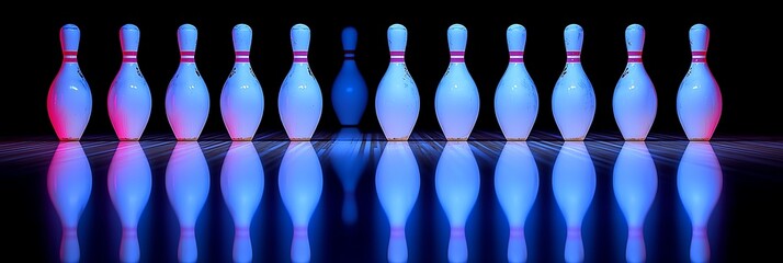 Glowing Bowling Pins in a Dark Lane