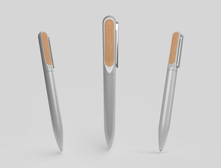 three metal and wood stylus mockup