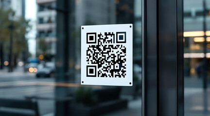 QR code, window, sticker, scan, contactless, glass, mobile access, black and white, barcode, technology, payment, information, modern, digital, smartphone, public, tech, secure, city, office, transpar
