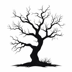 Abstract Black Silhouette Tree in Mystical Woodland: Vintage Artistic Illustration for Halloween Decor