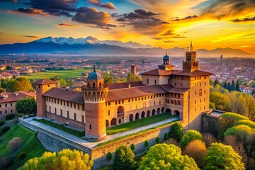 Naklejka premium Majestic Piedmontese Castle in Italy A Stunning Landscape Portrait from Novara March 2022