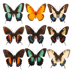 Obraz premium A Collection of Butterflies in Various Vibrant Colors Isolated on Transparent Background