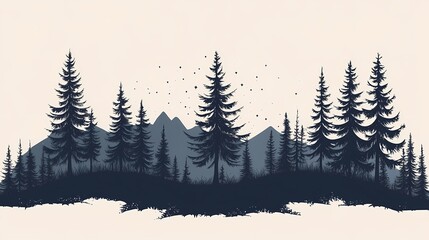 Majestic Forest Landscape Vector: Serene Pine Trees Silhouette for Nature Lovers and Outdoor Adventure