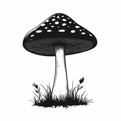 Whimsical Black and White Mushroom Illustration: Nature's Moody Forest Floor Art