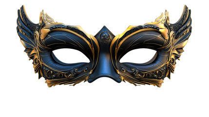 Ornate black and gold masquerade mask, artistic design, cut out transparent