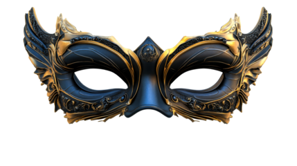 Ornate black and gold masquerade mask, artistic design, cut out transparent