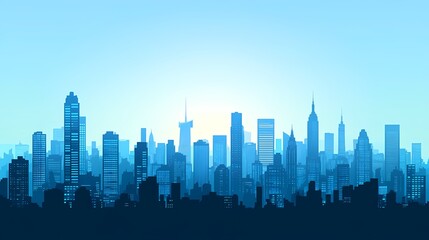 Fototapeta premium Urban Cityscape Skyline Silhouette in Blue Tones: Twilight Metropolis Vector Illustration