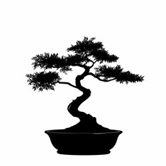 Bonsai Tree Silhouette - Japanese Art and Zen Gardening Decor Inspiration