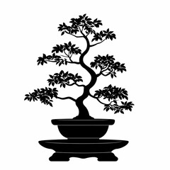 Serene Bonsai Tree Silhouette: A Zen Indoor Decorative Fine Art for Home and Garden Design