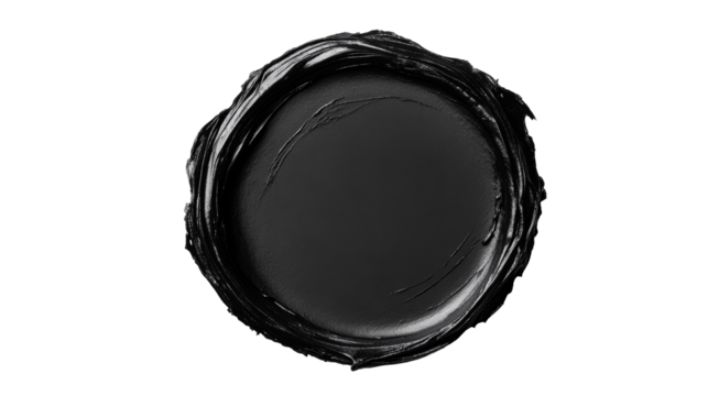 Glossy black paint stroke with textured edges, cut out transparent