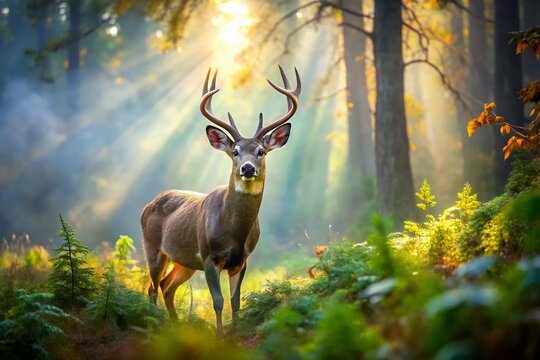 Majestic Blacktail Buck at Oregon Forest Edge Double Exposure Photography Captures the Spirit of the Wild