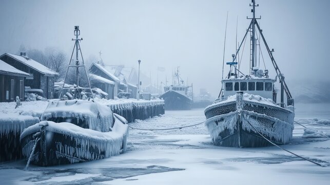 Frozen harbor winter landscape