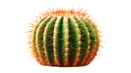 Golden barrel cactus with spines, botanical tropical plant , cut out transparent