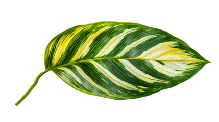 Ornamental leaf with yellow and green stripes , cut out transparent