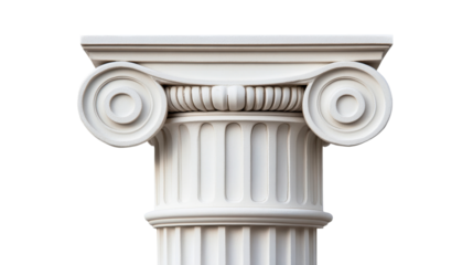 Ornate white column capital on black background, cut out transparent