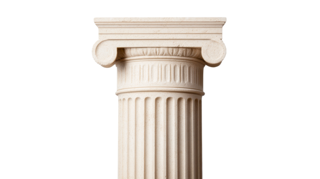 Ancient Orderly Stone Ionic Column With Light, cut out transparent