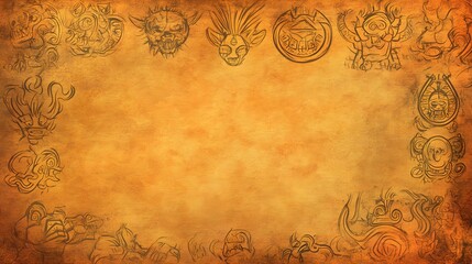 Whimsical Doodle Background on Kraft Paper with Detailed Illustrations