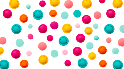 Bright colorful dots of various shapes and sizes , cut out transparent
