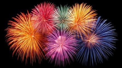 Fireworks display cheer concept. Colorful fireworks bursting in the night sky, creating a festive atmosphere.