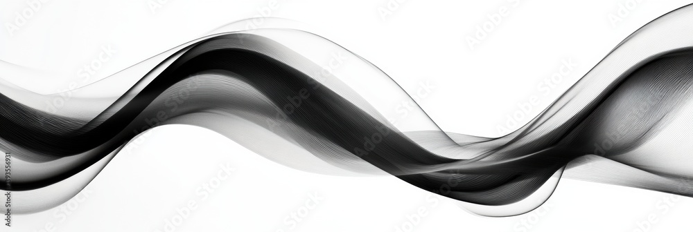 Fototapete Flowing black and white waves create a smooth, minimalist design with high contrast and elegant motion