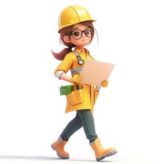 3D Render of a Cute Female Engineer