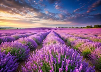 Fototapeta premium A Breathtaking Panoramic View of a Lavender Field Vibrant Purple Blooms Against a Pristine White Background Ideal for