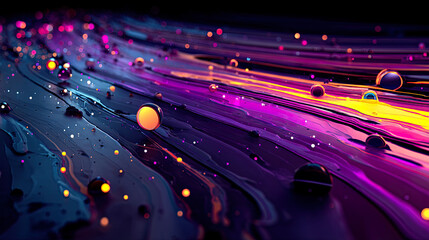 Quantum Dot Brushstrokes with Neon Light Bursts and 3D Abstract Motion in Digital Minimalism
